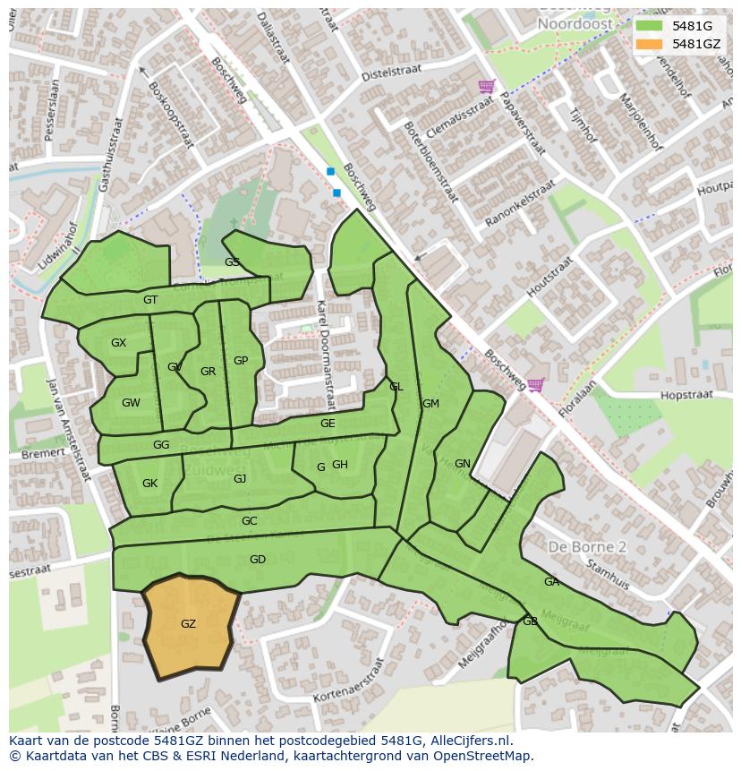 Afbeelding van het postcodegebied 5481 GZ op de kaart.