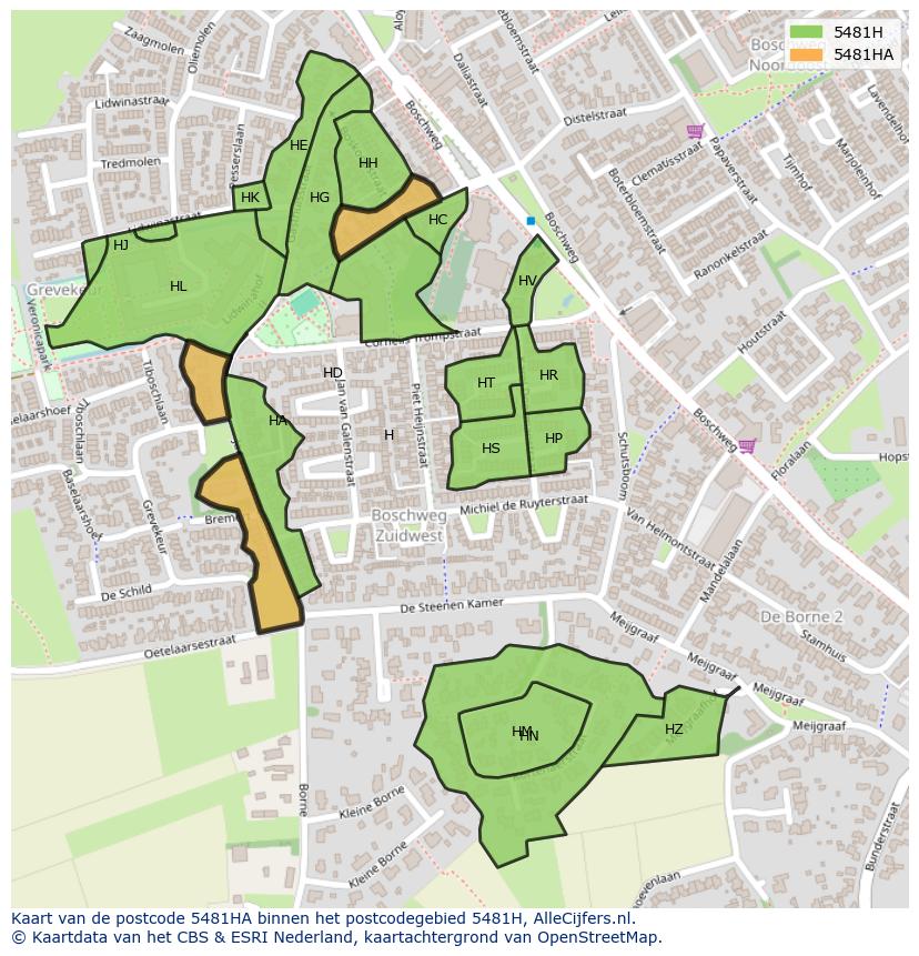 Afbeelding van het postcodegebied 5481 HA op de kaart.