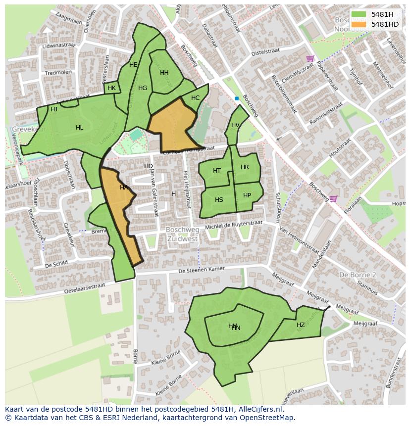 Afbeelding van het postcodegebied 5481 HD op de kaart.