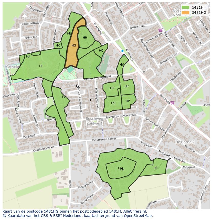 Afbeelding van het postcodegebied 5481 HG op de kaart.
