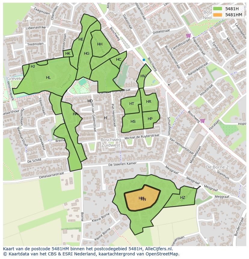 Afbeelding van het postcodegebied 5481 HM op de kaart.