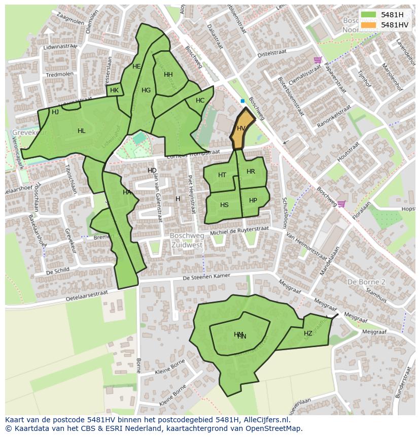 Afbeelding van het postcodegebied 5481 HV op de kaart.