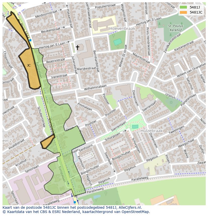 Afbeelding van het postcodegebied 5481 JC op de kaart.