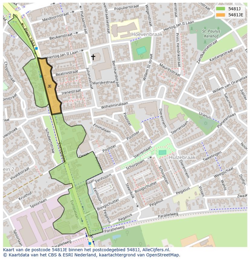 Afbeelding van het postcodegebied 5481 JE op de kaart.