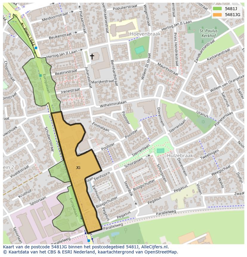Afbeelding van het postcodegebied 5481 JG op de kaart.