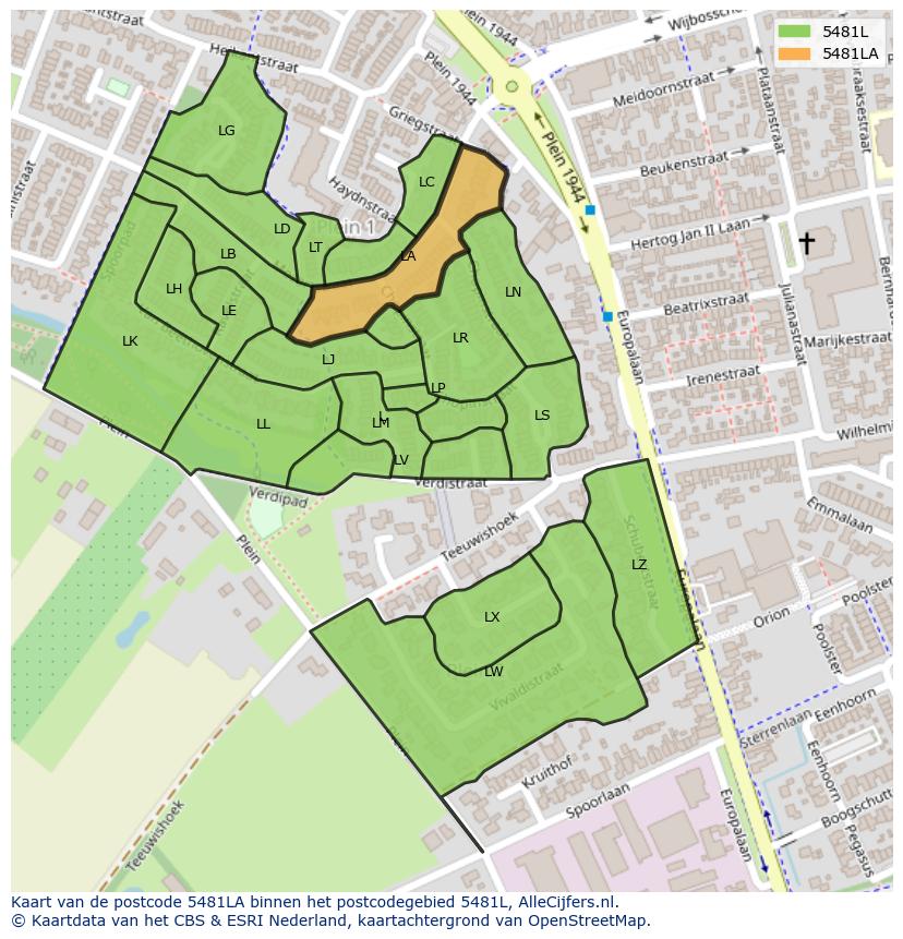 Afbeelding van het postcodegebied 5481 LA op de kaart.