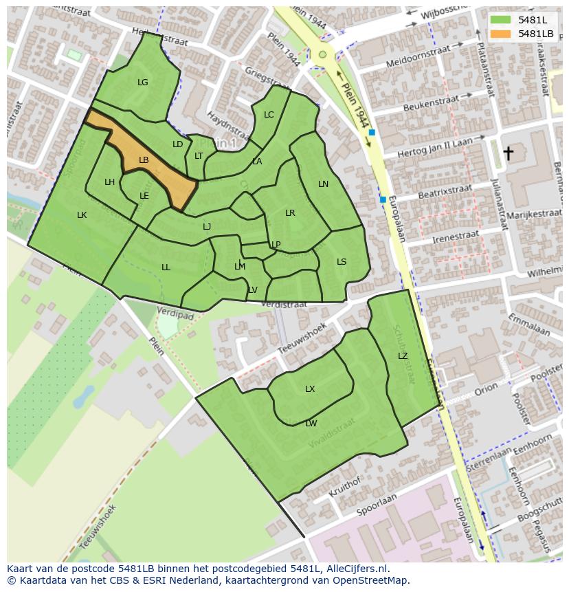 Afbeelding van het postcodegebied 5481 LB op de kaart.