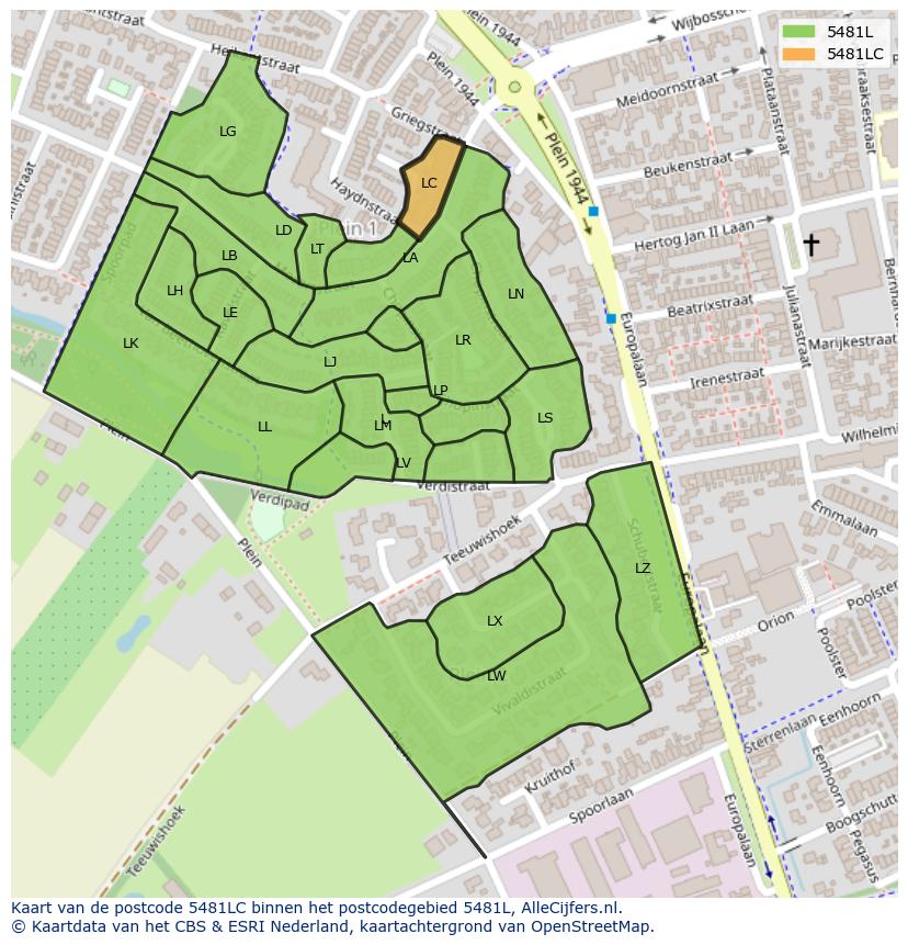 Afbeelding van het postcodegebied 5481 LC op de kaart.