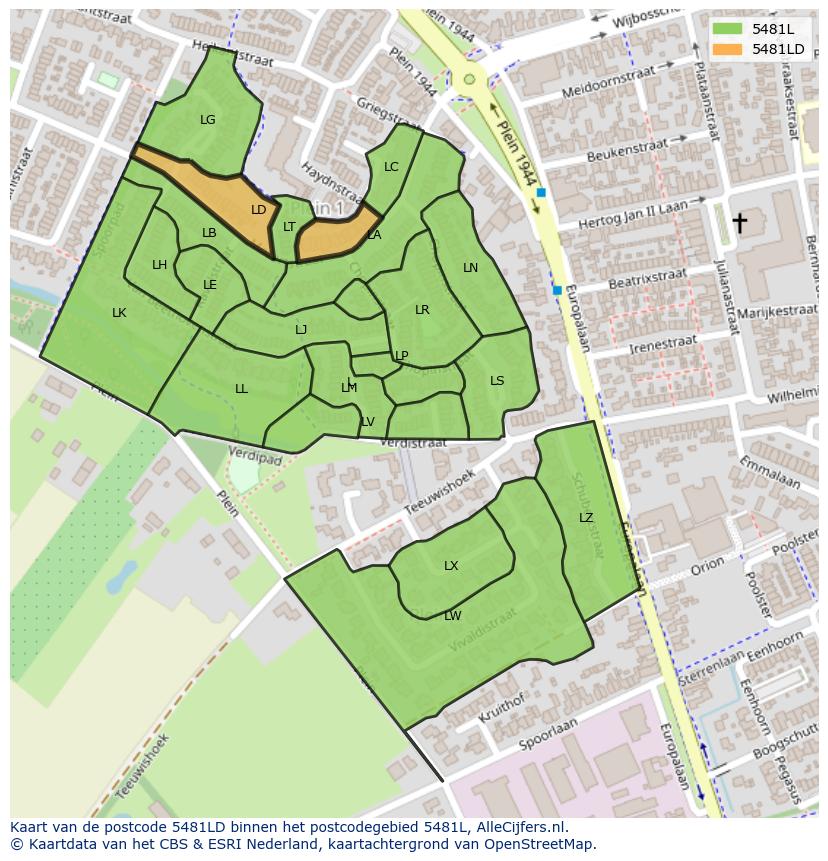 Afbeelding van het postcodegebied 5481 LD op de kaart.