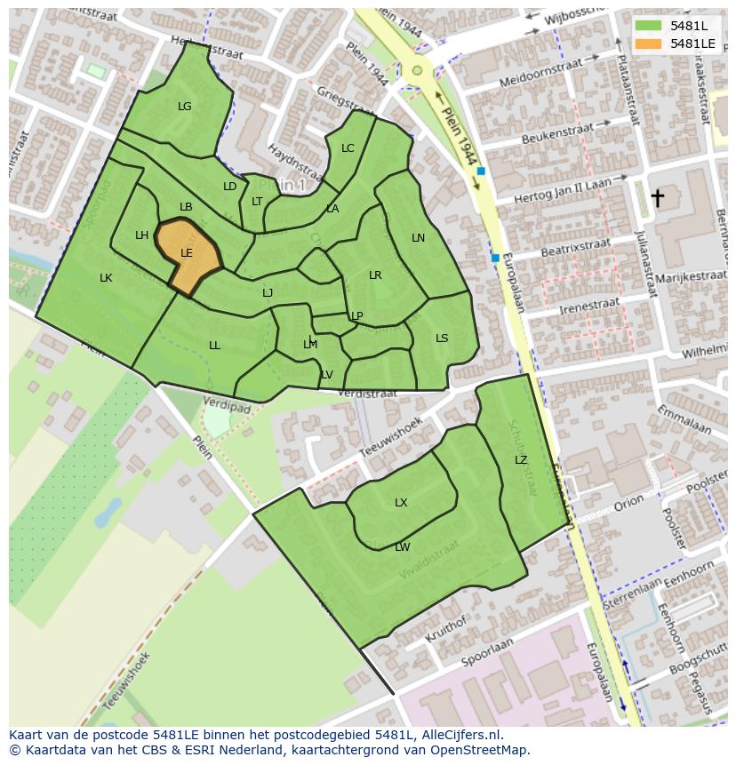 Afbeelding van het postcodegebied 5481 LE op de kaart.