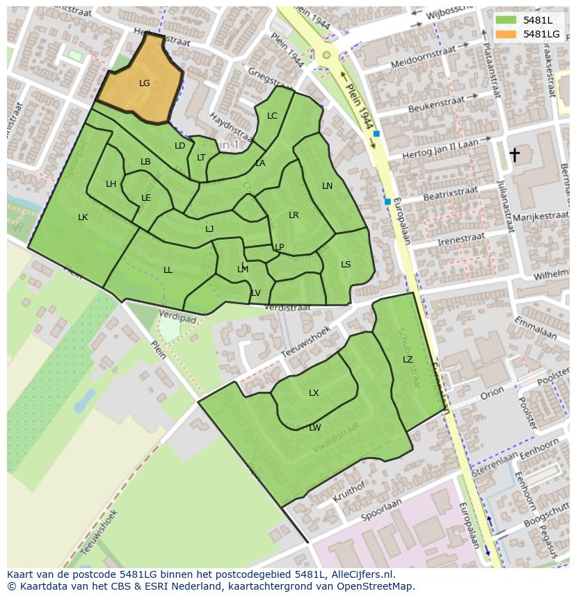 Afbeelding van het postcodegebied 5481 LG op de kaart.