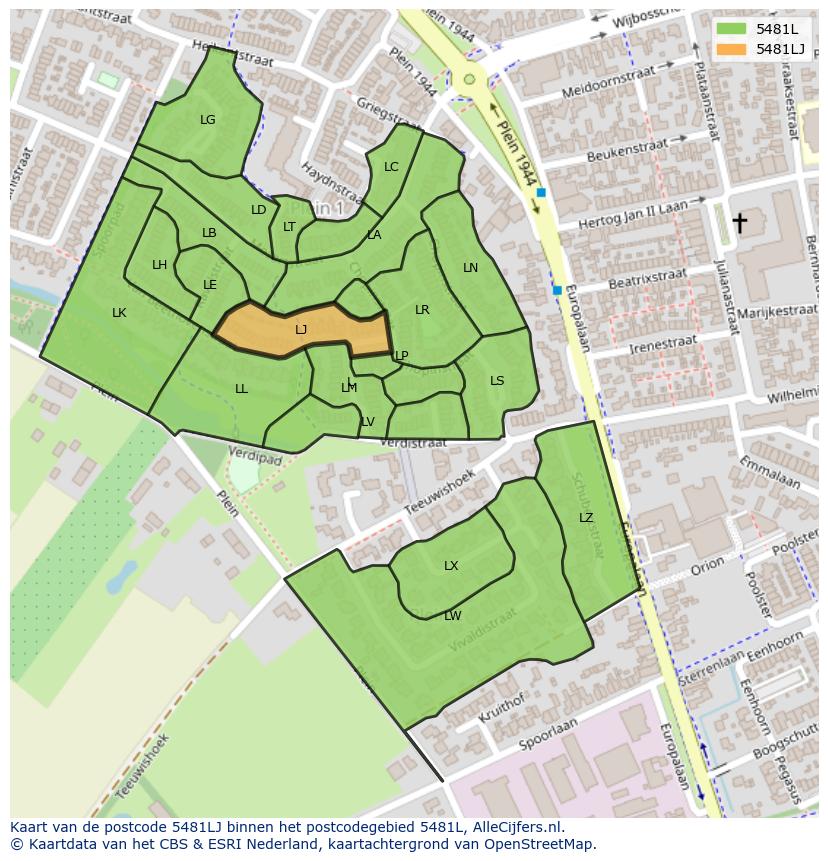 Afbeelding van het postcodegebied 5481 LJ op de kaart.