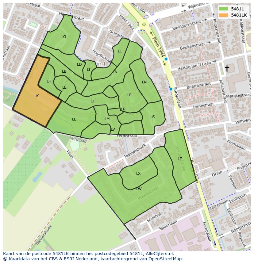 Afbeelding van het postcodegebied 5481 LK op de kaart.