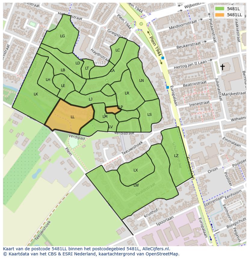 Afbeelding van het postcodegebied 5481 LL op de kaart.