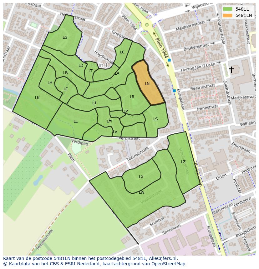 Afbeelding van het postcodegebied 5481 LN op de kaart.