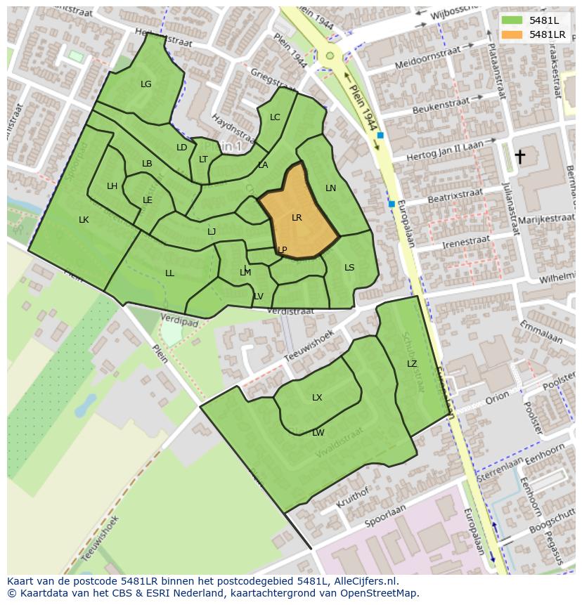 Afbeelding van het postcodegebied 5481 LR op de kaart.