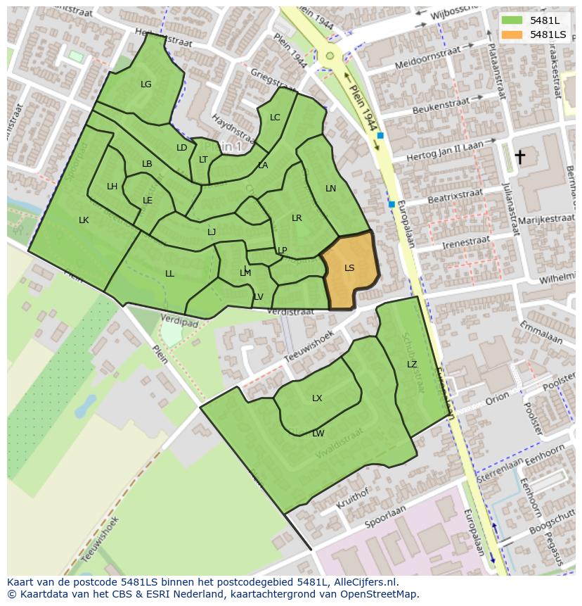 Afbeelding van het postcodegebied 5481 LS op de kaart.