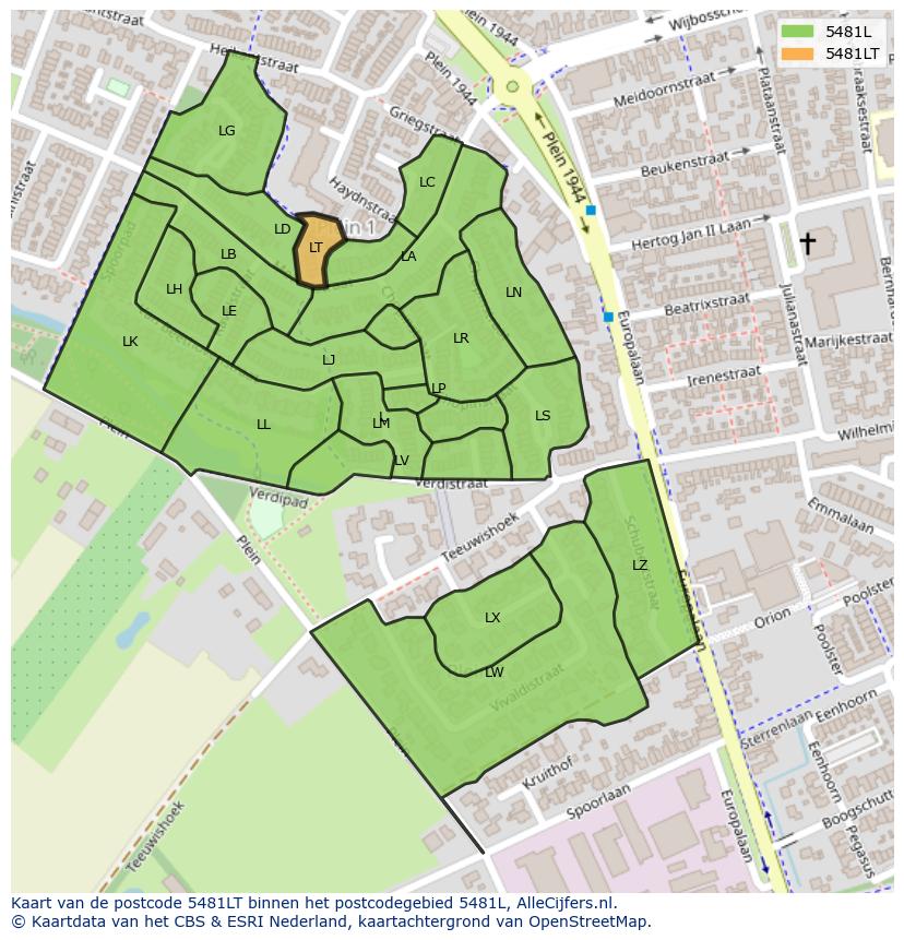 Afbeelding van het postcodegebied 5481 LT op de kaart.