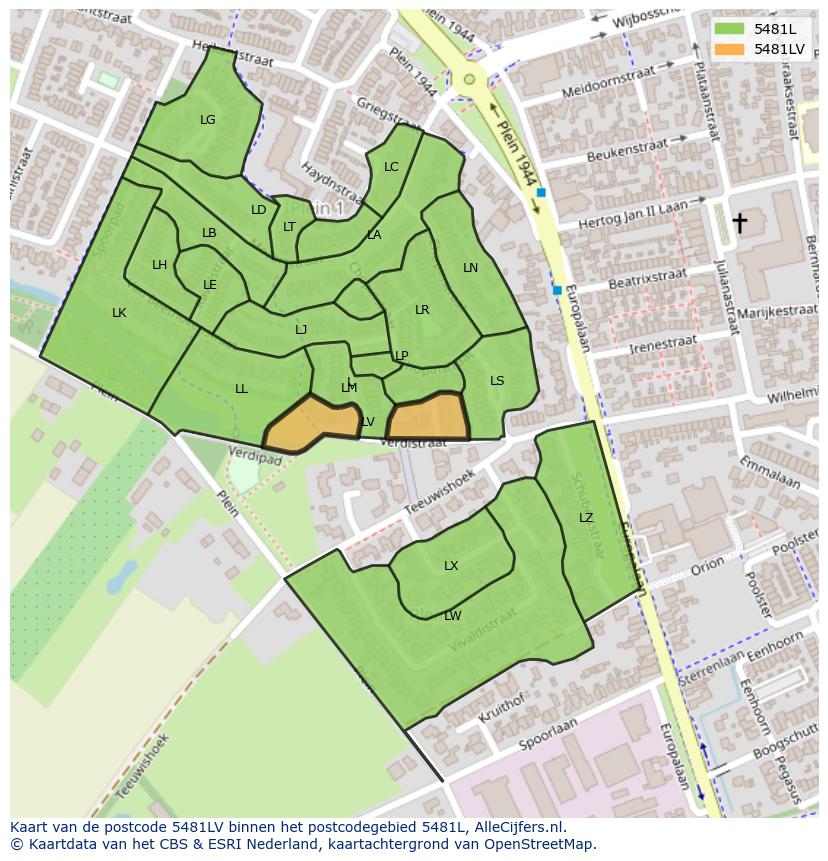 Afbeelding van het postcodegebied 5481 LV op de kaart.