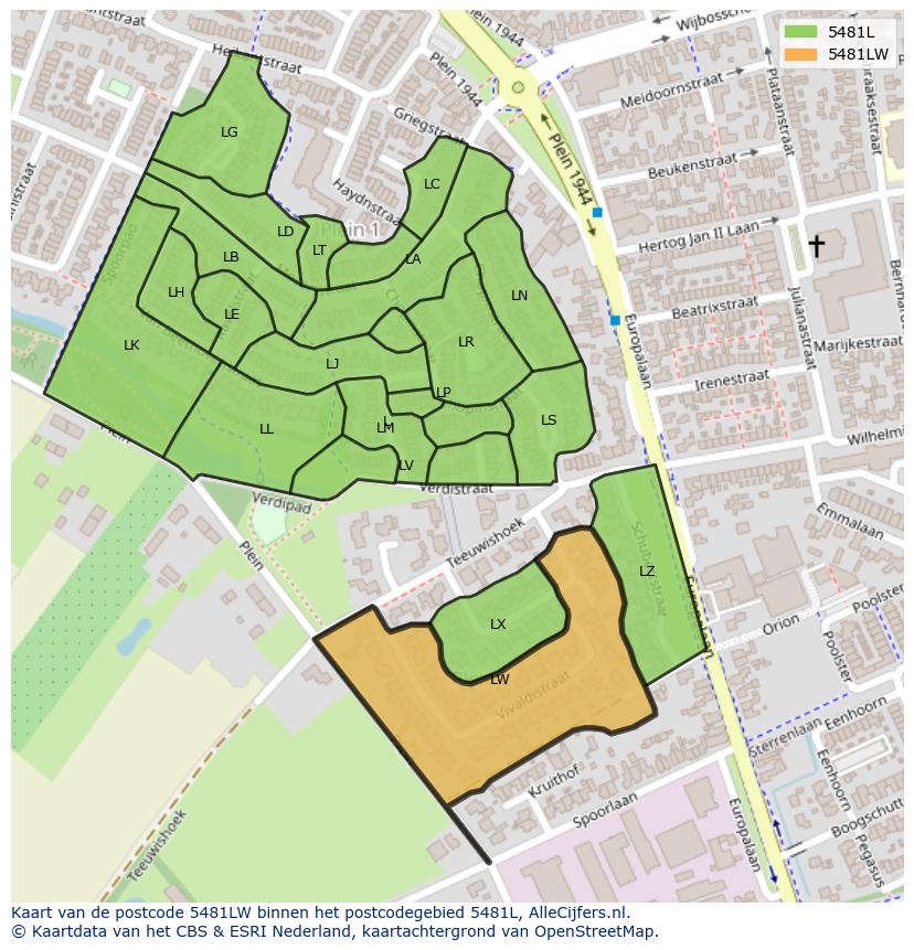 Afbeelding van het postcodegebied 5481 LW op de kaart.
