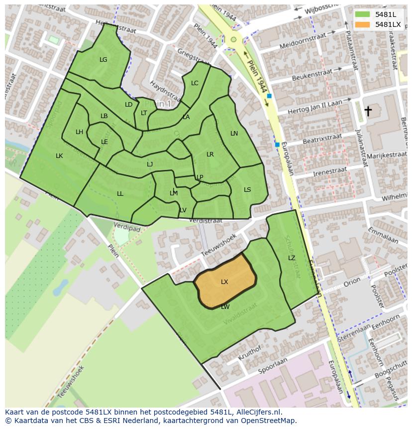 Afbeelding van het postcodegebied 5481 LX op de kaart.
