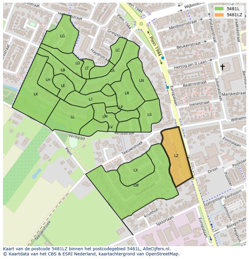 Afbeelding van het postcodegebied 5481 LZ op de kaart.