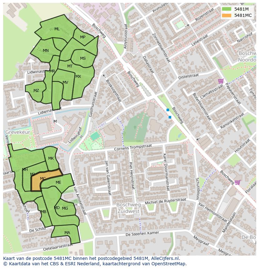 Afbeelding van het postcodegebied 5481 MC op de kaart.