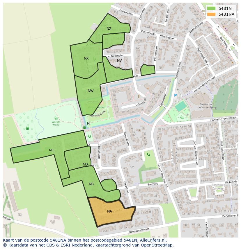 Afbeelding van het postcodegebied 5481 NA op de kaart.