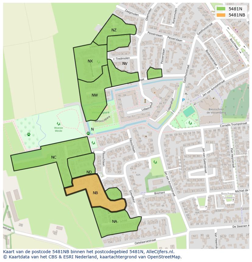 Afbeelding van het postcodegebied 5481 NB op de kaart.