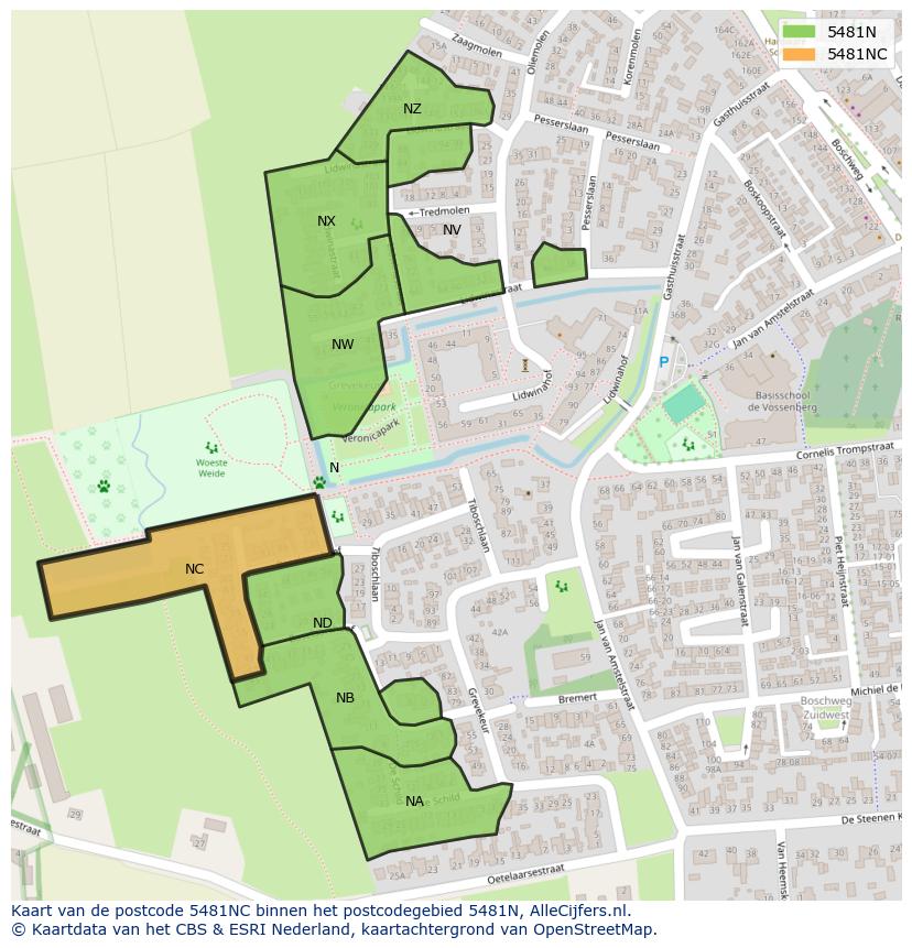 Afbeelding van het postcodegebied 5481 NC op de kaart.