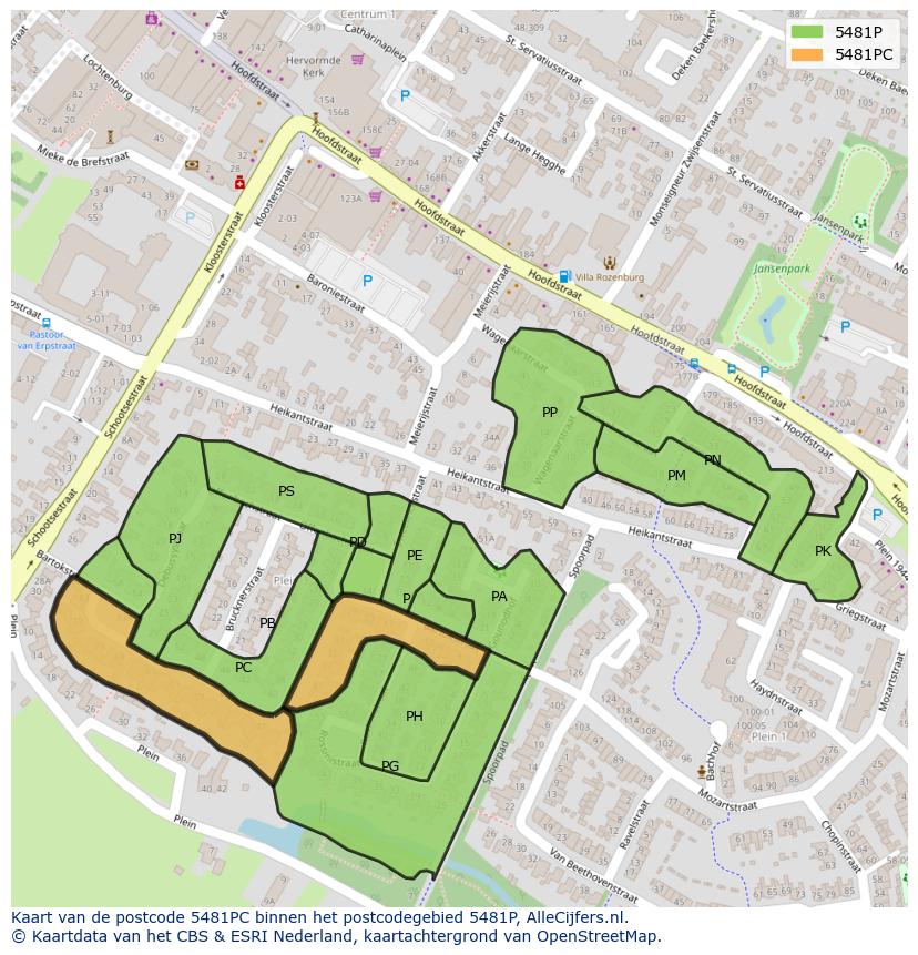 Afbeelding van het postcodegebied 5481 PC op de kaart.