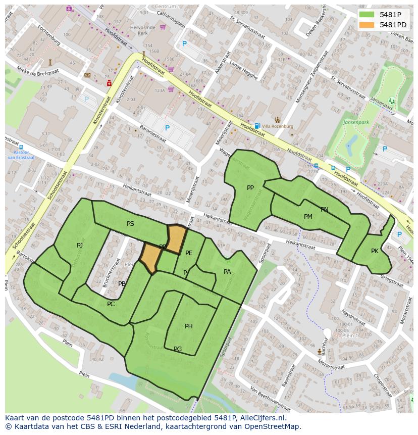 Afbeelding van het postcodegebied 5481 PD op de kaart.