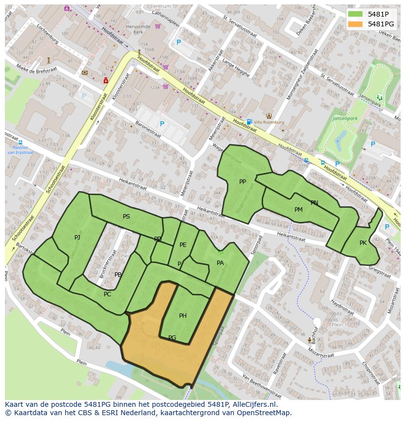 Afbeelding van het postcodegebied 5481 PG op de kaart.