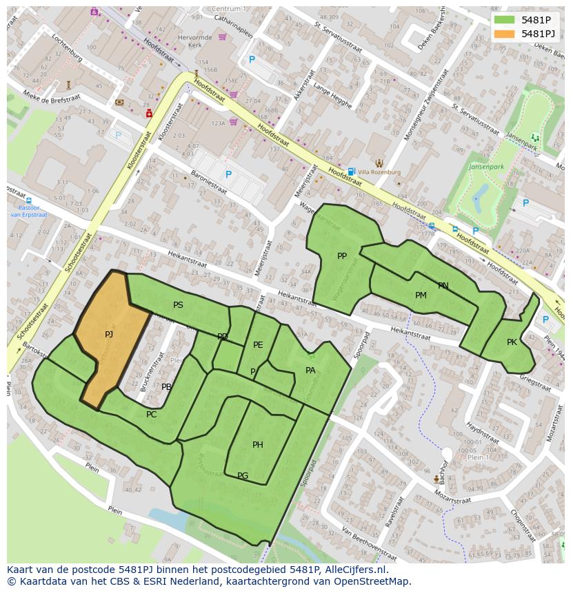 Afbeelding van het postcodegebied 5481 PJ op de kaart.