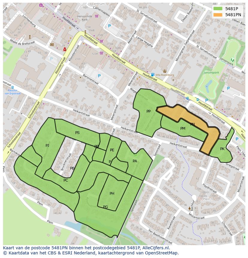 Afbeelding van het postcodegebied 5481 PN op de kaart.