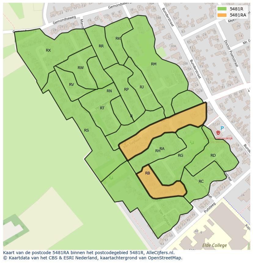 Afbeelding van het postcodegebied 5481 RA op de kaart.