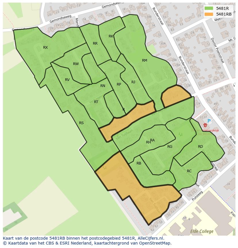 Afbeelding van het postcodegebied 5481 RB op de kaart.