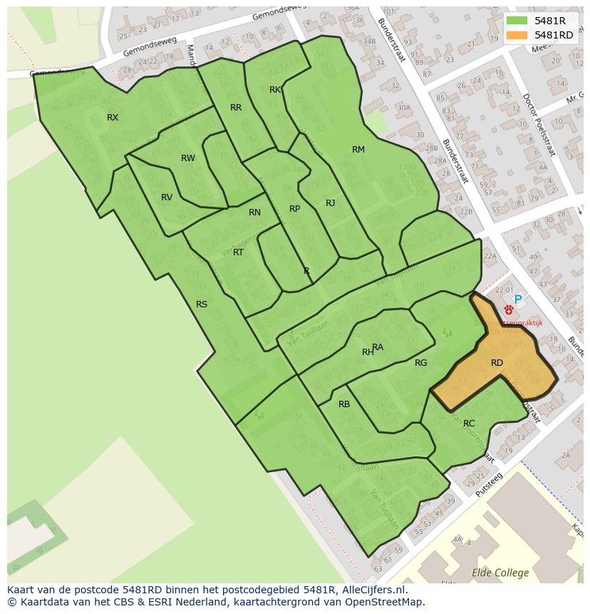 Afbeelding van het postcodegebied 5481 RD op de kaart.