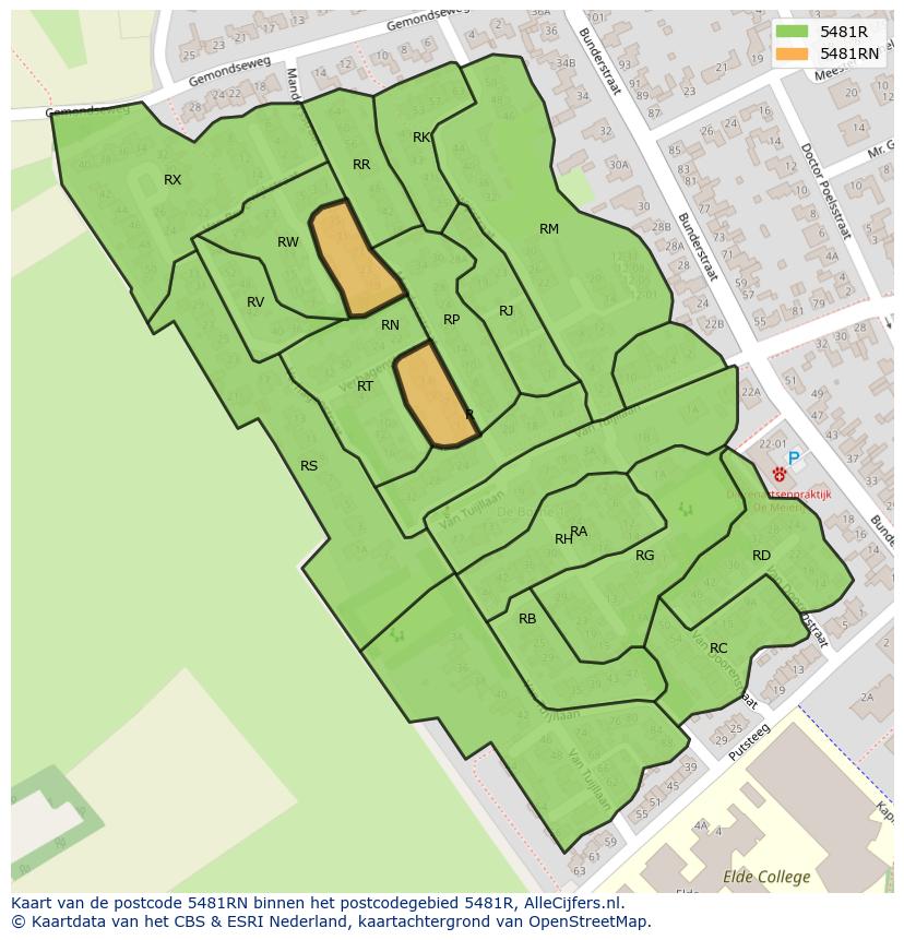 Afbeelding van het postcodegebied 5481 RN op de kaart.