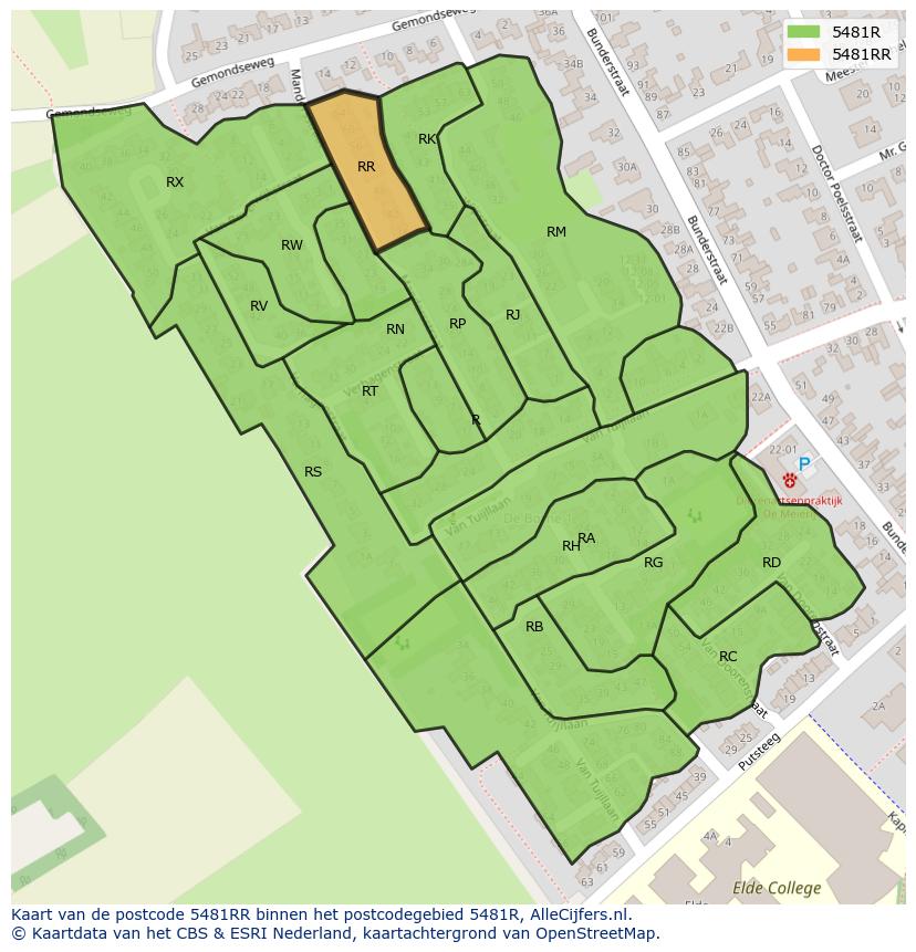 Afbeelding van het postcodegebied 5481 RR op de kaart.