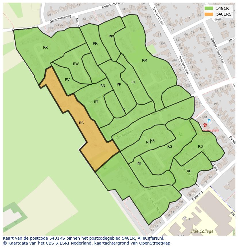 Afbeelding van het postcodegebied 5481 RS op de kaart.