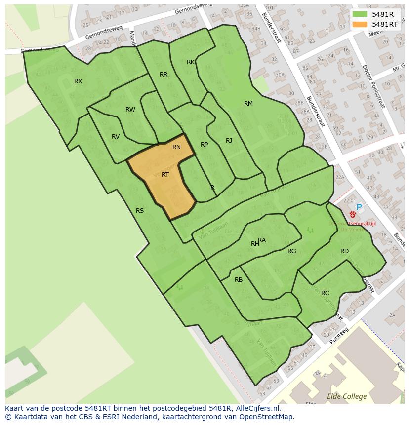 Afbeelding van het postcodegebied 5481 RT op de kaart.