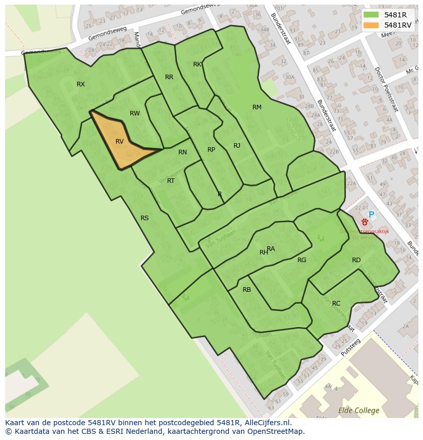 Afbeelding van het postcodegebied 5481 RV op de kaart.