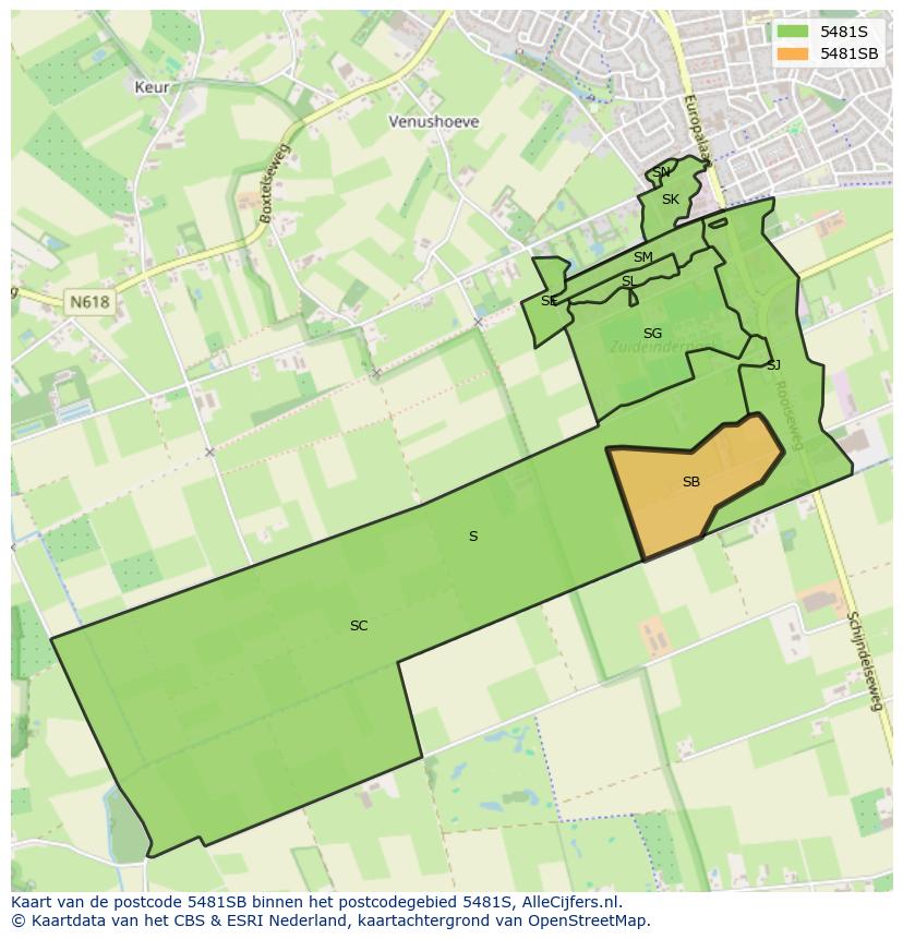 Afbeelding van het postcodegebied 5481 SB op de kaart.