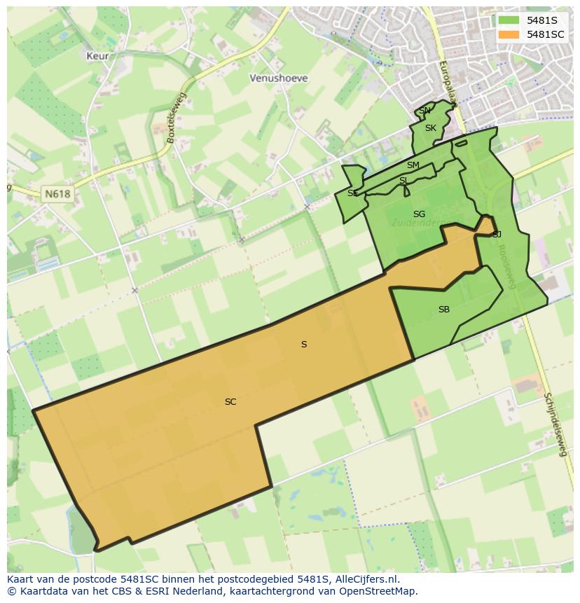Afbeelding van het postcodegebied 5481 SC op de kaart.