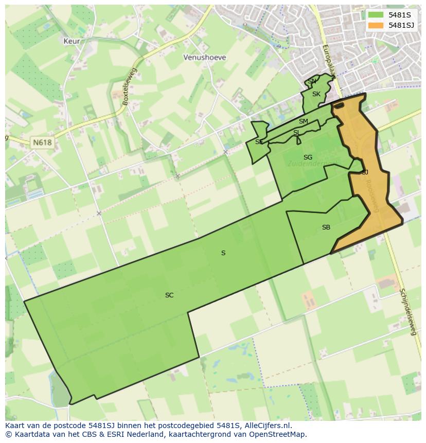 Afbeelding van het postcodegebied 5481 SJ op de kaart.