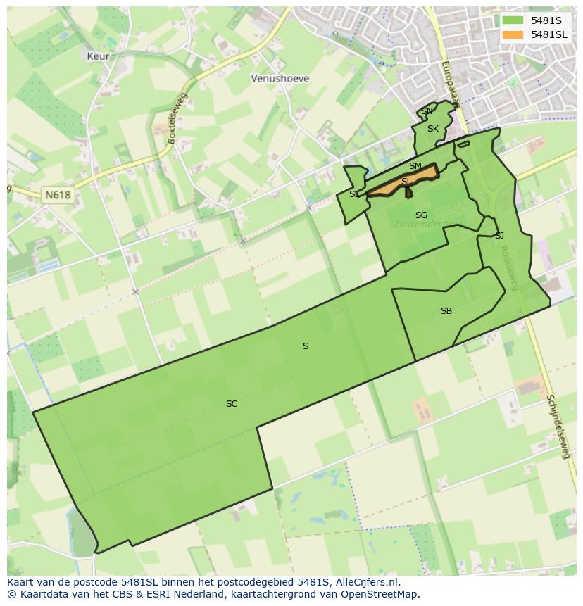 Afbeelding van het postcodegebied 5481 SL op de kaart.