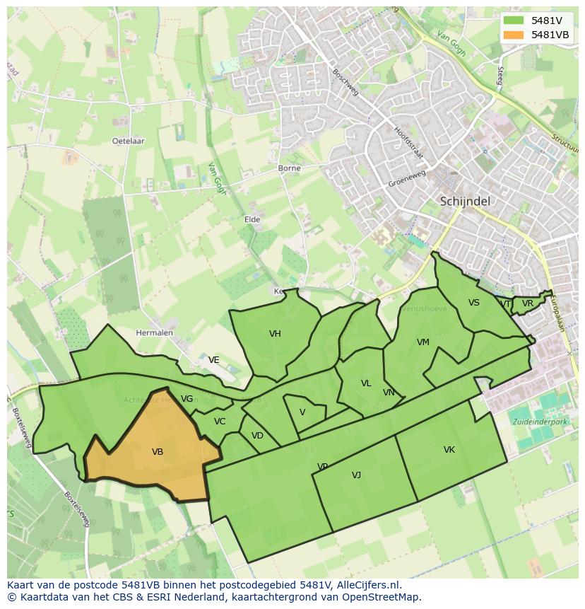 Afbeelding van het postcodegebied 5481 VB op de kaart.
