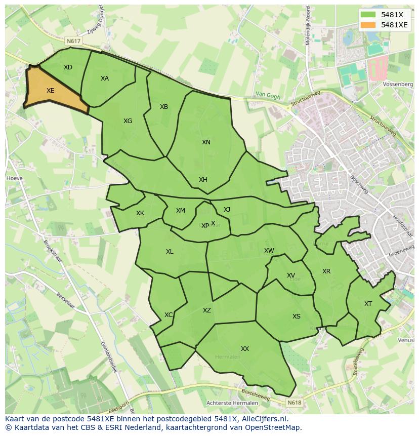 Afbeelding van het postcodegebied 5481 XE op de kaart.