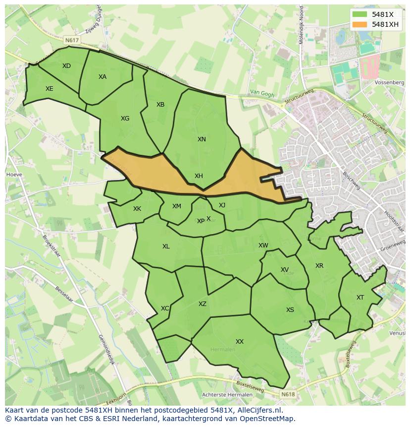Afbeelding van het postcodegebied 5481 XH op de kaart.